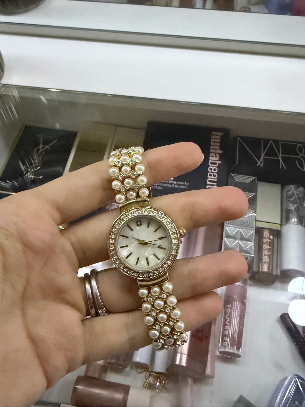 Elegant Pearl-Accented Gold Watch for Women